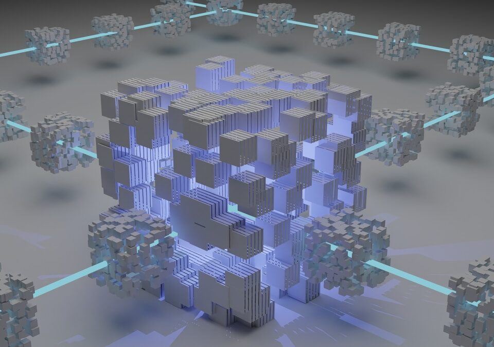 Entenda como a ciência de dados é usada nos investimentos a computer generated image of a cube surrounded by smaller cubes