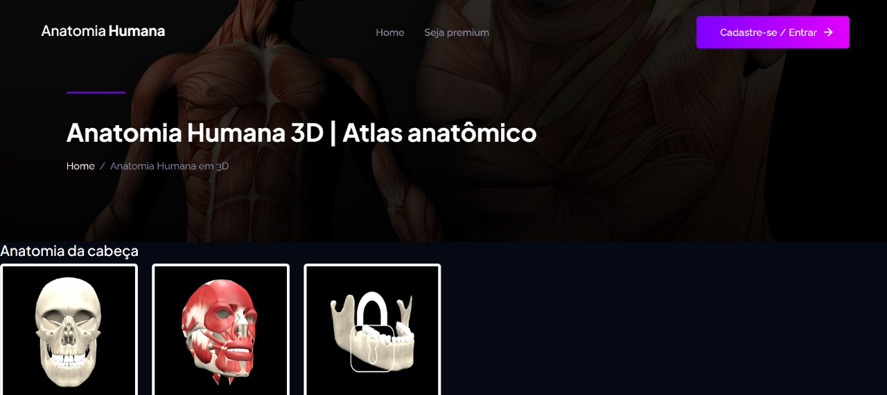 Que linguagem domina os apps de anatomia médica? Reprodução do site Anatomia Humana Online, um dos mais completos sobre ensino anatômico.