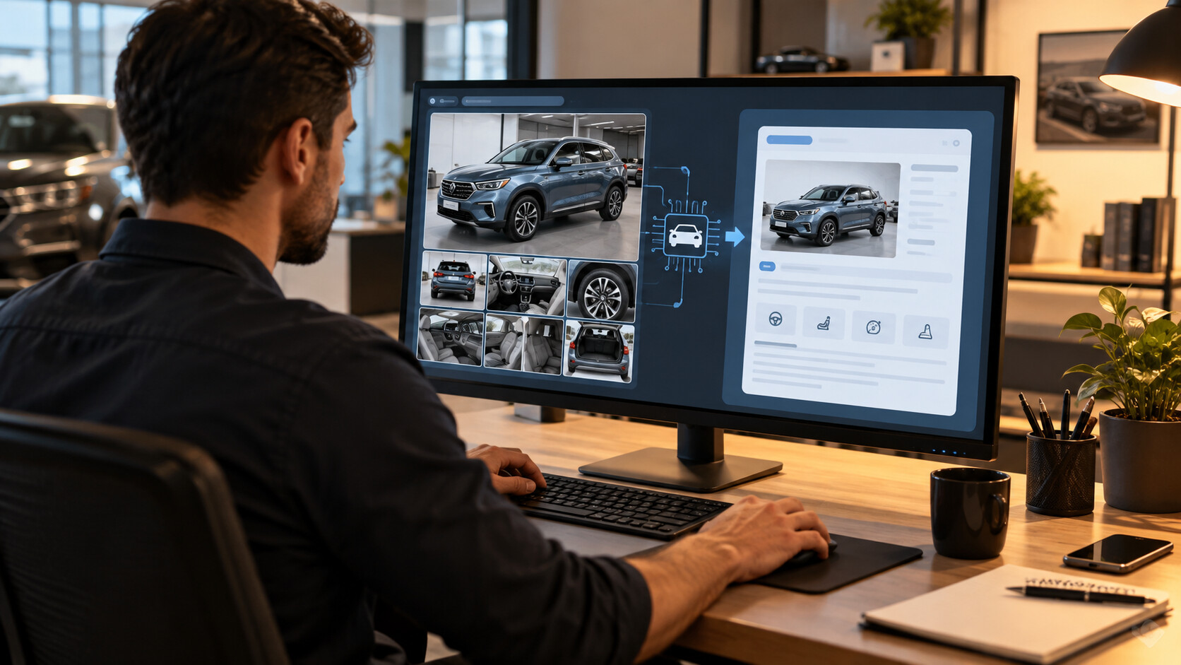 Como a IA transforma fotos de carros em anúncios completos?